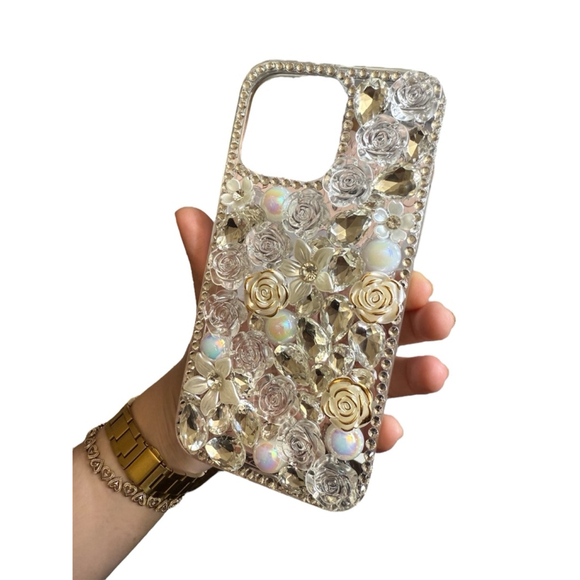 Bling Crystal Floral Pearl iPhone 14 Pro Max Case - Picture 4 of 5